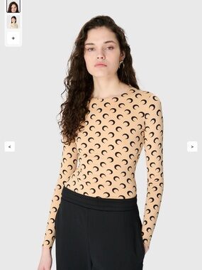 Marine Serre Long-Sleeve Crescent Print Top in Nude - Medium
